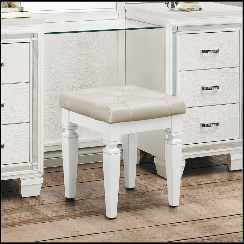 Tabouret de coiffeuse 1 pièce Modern Glam, Blanc, Beige