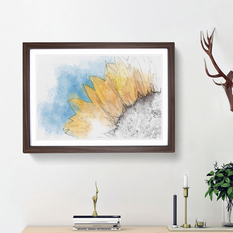 Sunflower at the End of Summer in Abstract - Framed Print, 62cm H x 87cm W x 2cm D, Walnut Framed