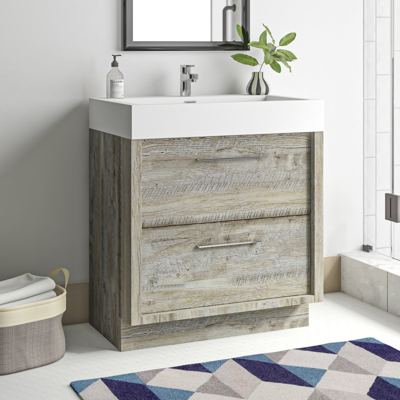 Walker 750mm Single Bathroom Vanity with Integrated Resin Basin, Light Sawn Oak