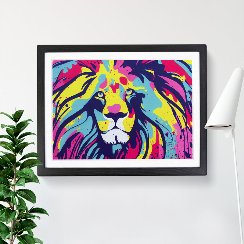 Splashed Lion Vol.4 Abstract - Single Picture Frame Painting, 25cm H x 34cm W x 2cm D, Black Framed