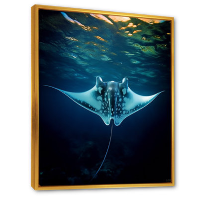 Manta géant bleu océanique - reproduction d'art mural plage et océan