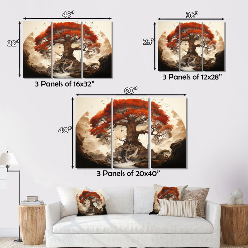 «African Red Boabab» - ensemble de reproduction d'art mural afro-américain, H 40 po x l 60 po x P 1 po