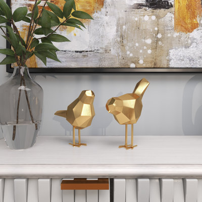 Glam Polystone Faceted Bird 2 Piece Sculpture Set