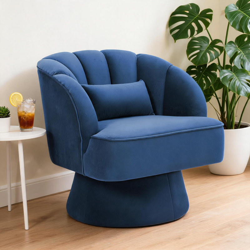Upholstered Swivel Accent Chair, Velvet Navy Blue