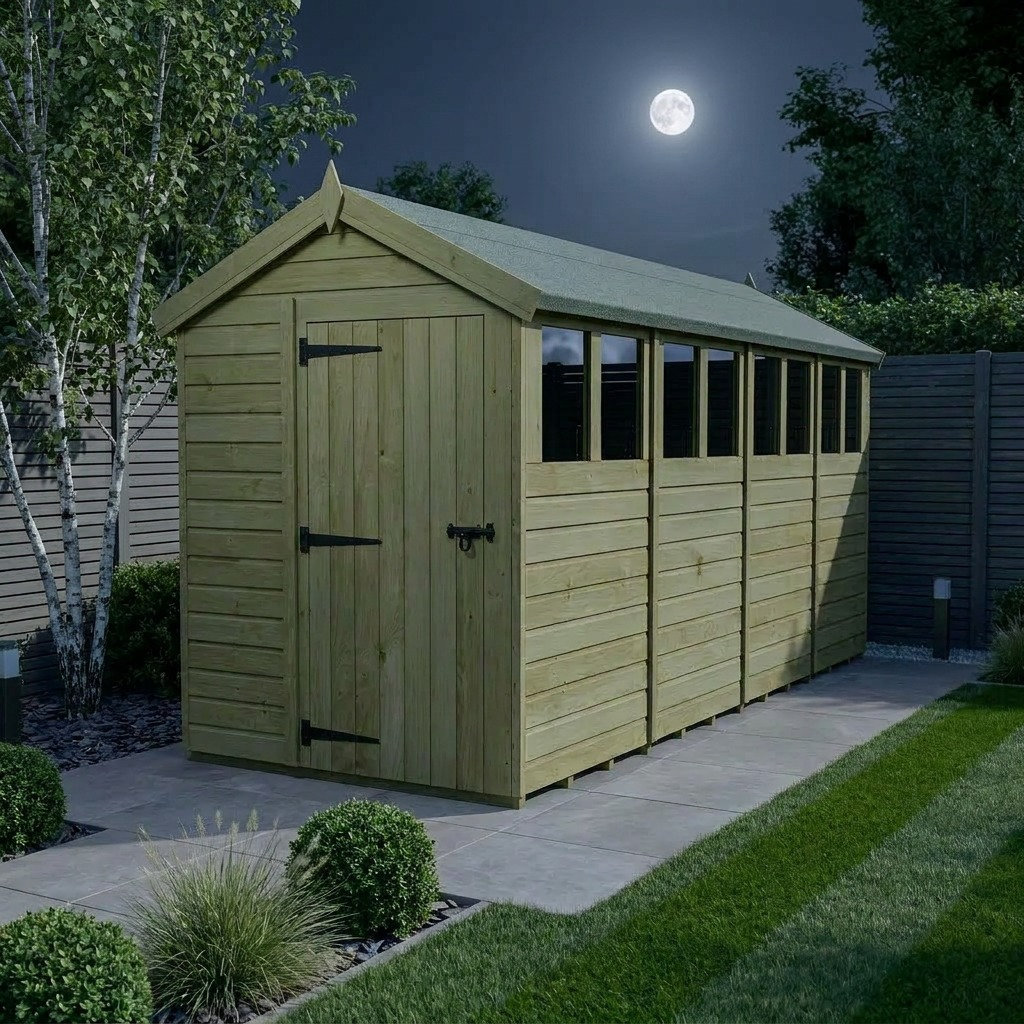 Total Sheds 5ft x 16ft Apex Garden Shed - Single Door - With Windows - Pressure Treated Timber - UK Manufactured