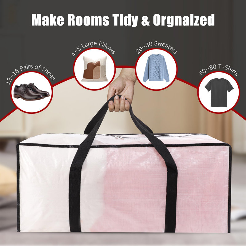 Extra Large Moving Bags With Zippers & Carrying Handles, Heavy-Duty Storage Tote For Space Saving Moving Storage, Fold Flat, Alternative To Box And Bin,(8 PCS)