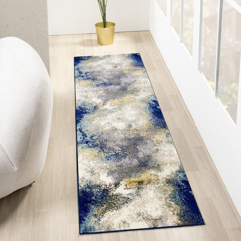 Tapis bleu abstrait Bellicent, Rectangle 2 pi x 7 pi