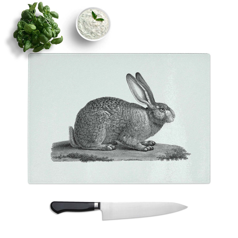 Glass Illustration of A Hare Chopping Board, 39 cm W x 28.5 cm L