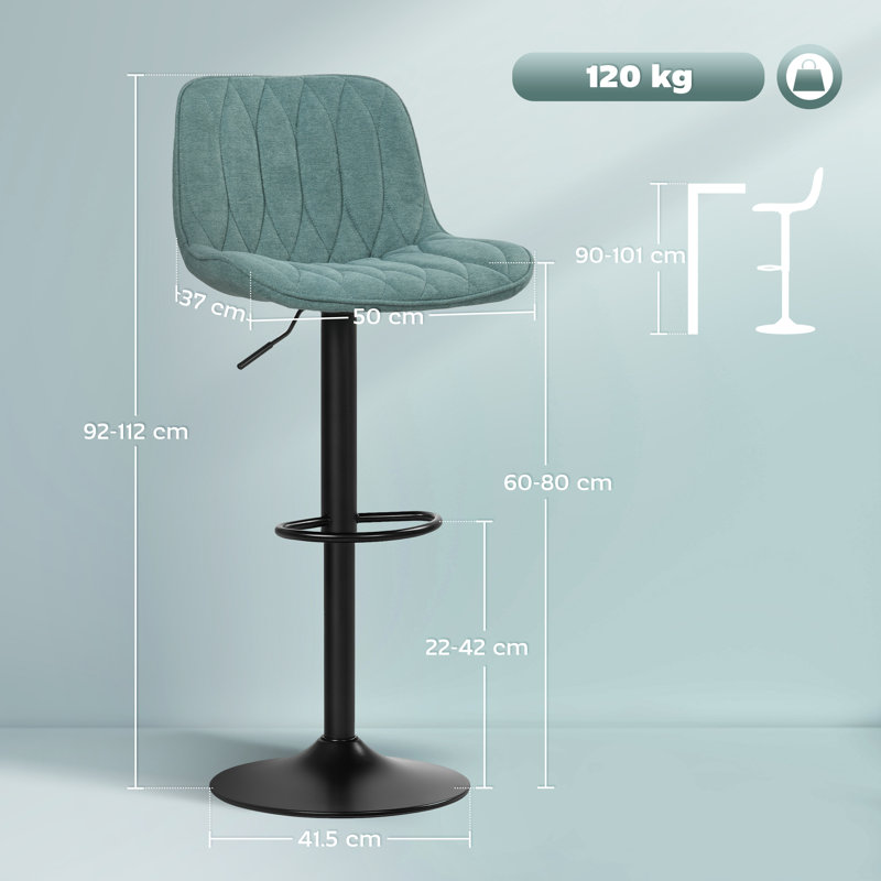 HOMCOM Bar Stools Set of 2, Modern Armless Bar Chairs, Blue