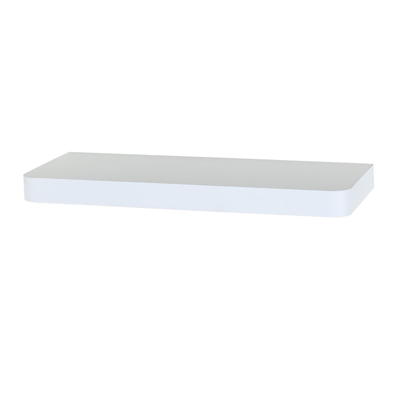 Floating Narrow Wall Shelf, Rounded Front Corners, Foiled Finish, White, 3.8 cm H x 50 cm W x 14.5 cm D