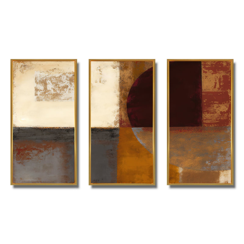 " Chocolate Brown Elementary V " 3 - Pieces, 20" H x 36" W x 1" D, Gold Framed Canvas