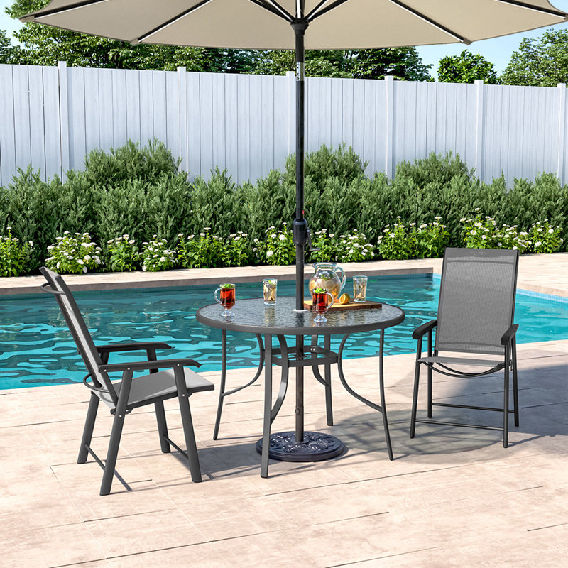 Gricell 2 - Person Patio Dining Set with Round Table, Grey/Beige