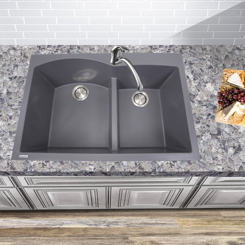 Plymouth 33'' L Double Basin Kitchen Sink, Titanium