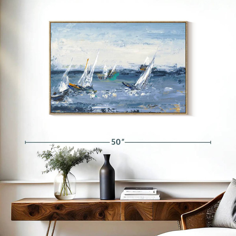 Blue Water Adventure I, Floating Frame Natural Wood, 37" X 25"