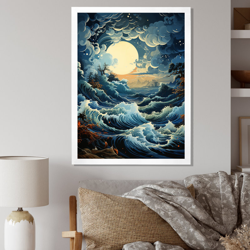 Wainberg " Ocean Fury Storm II ", White Picture Framed, 32" H x 24" W x 1" D