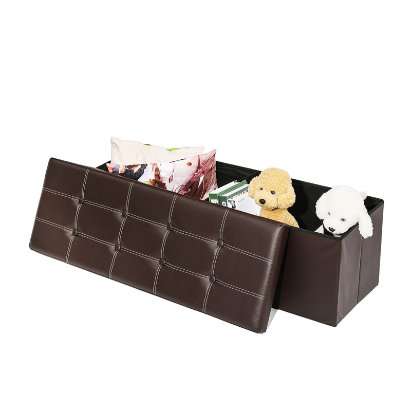 Banc de rangement en similicuir, Brun