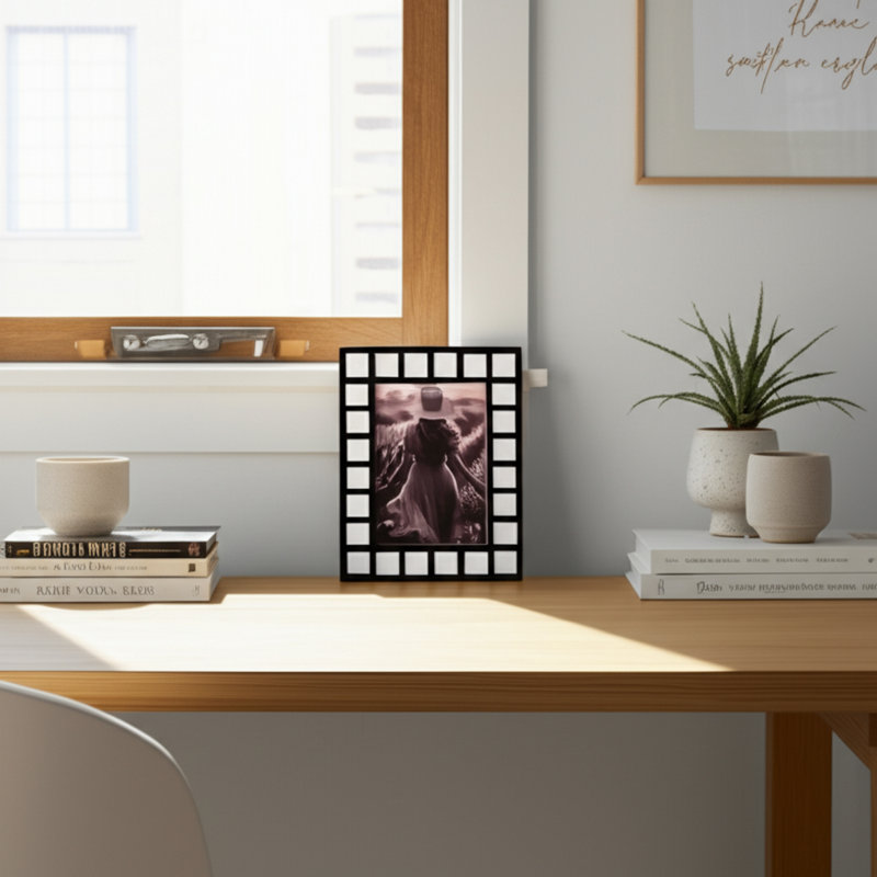 Wood Resin Picture Frame with Geometric Inlay and Back Stand, 5" x 7"