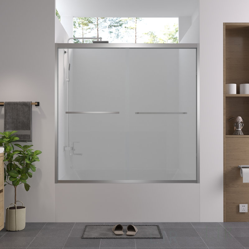 Adjustable Aluminum Frame Sliding Bathtub Screen With Clear Tempered Glass, Black Hardware, And Waterproof Design For Modern Bathrooms, Shower Door