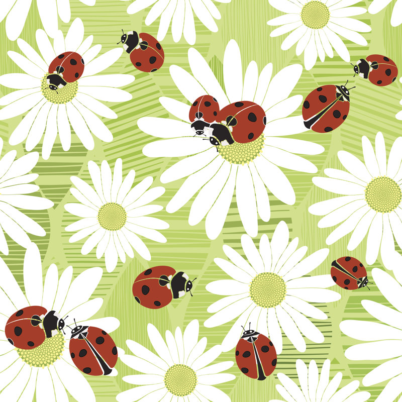 Camomille et coccinelles, impression sur toile tendue, H 12 po x l 12 po