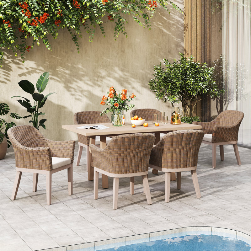 Outdoor 6-person Dining Set With Cushions, 6, 30" H x 67" W x 35" D