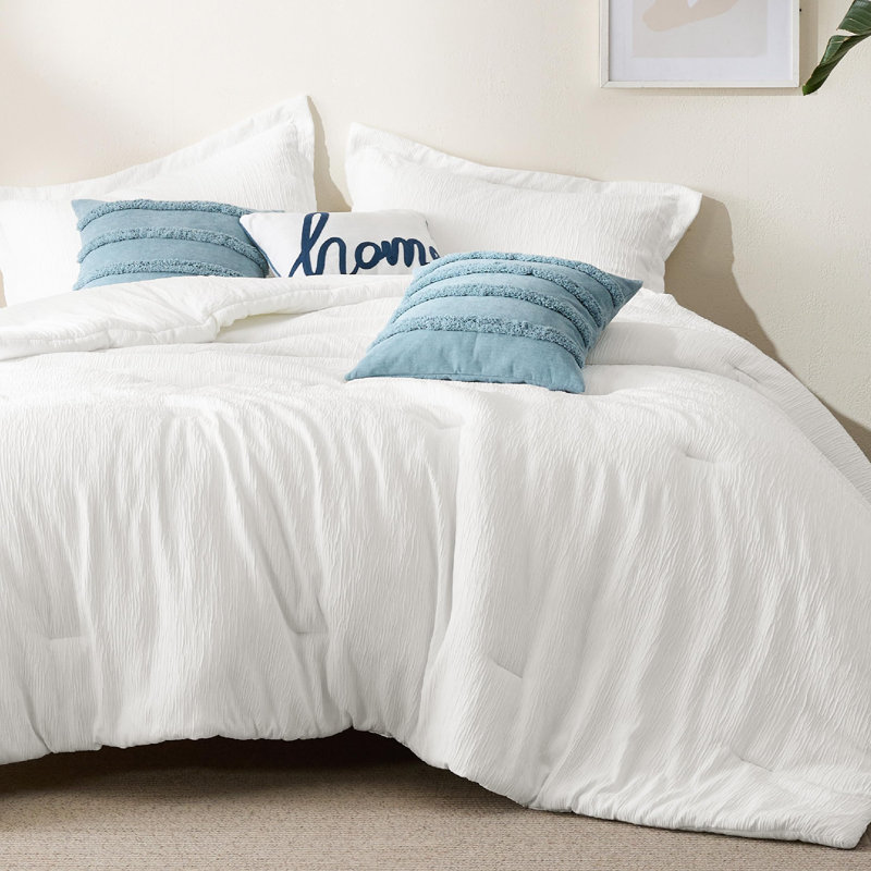 Bedsure Tufted Pattern Design Bed In A Bag, Full Comforter + 5 Additional Pieces, White