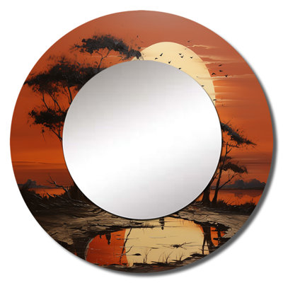 Sebria African Tribal Sunset I - African Tribal Decorative Mirror, Global Large Round Wall Mirror, Printed Metal Art