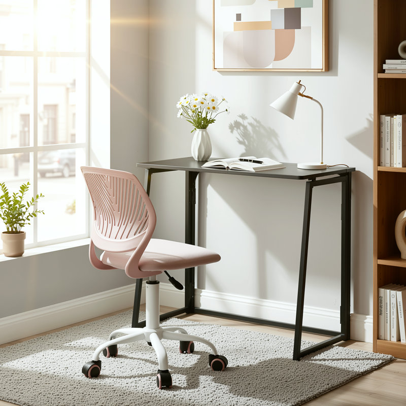 31.5" Folding Desk for Small Spaces, Compact Writing Computer Table with Metal Frame, Black, Black