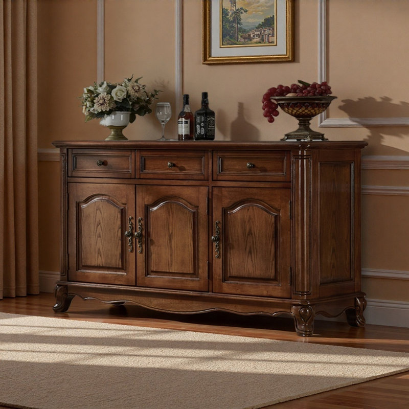 Buffet haut de gamme de style rétro, Noyer, H 35,04 po x l 59,06 po x P 18,9 po