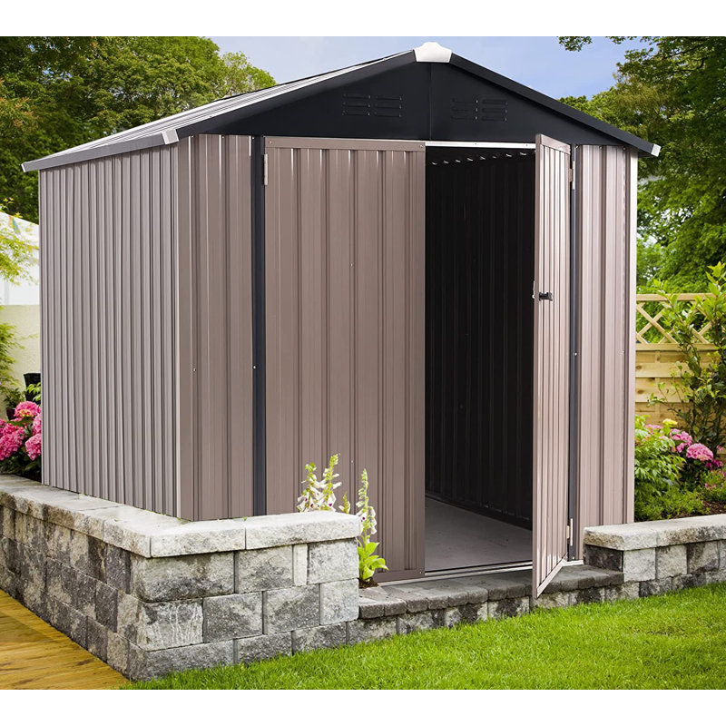 Metal Storage Shed, 77.2" H x 76.1" W x 75.6" D, Brown