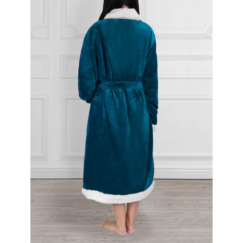 Peignoir mi-mollet en molleton avec poches, Bleu mer