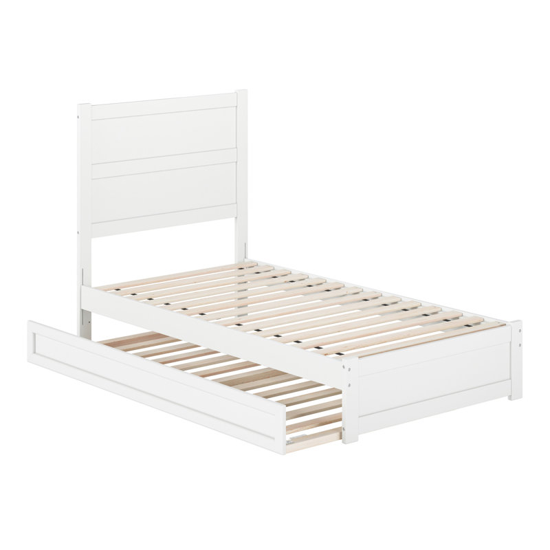 Lit plateforme en bois avec pied de lit et gigogne Aveline, Lit simple, Blanc