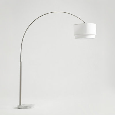 Mason 81 in. Modern Adjustable LED Arched Standing Floor Lamp with Fabric Drum Shade and Weighted Marble Base