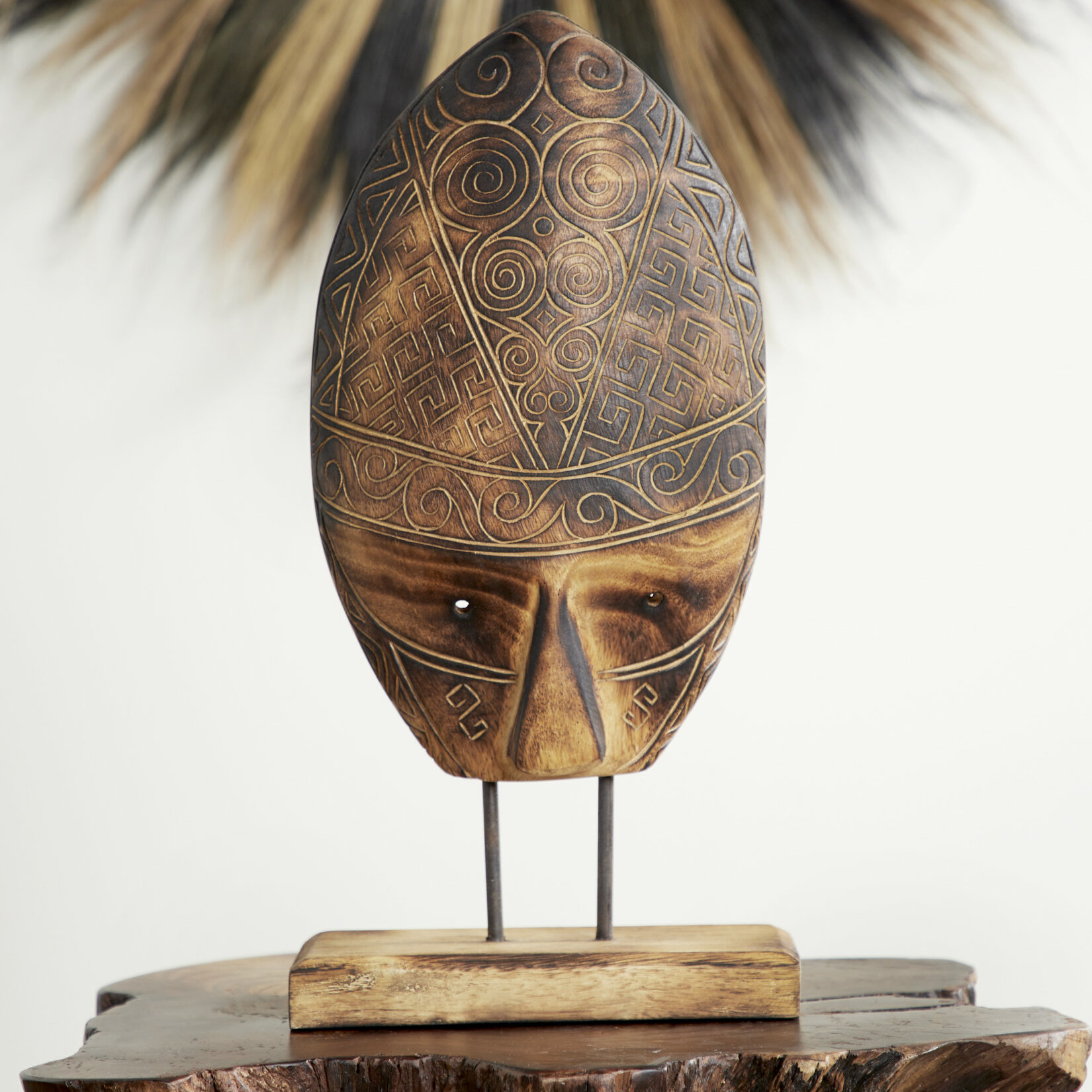 Leisa Carved Tribal Mask Stand Sculpture
