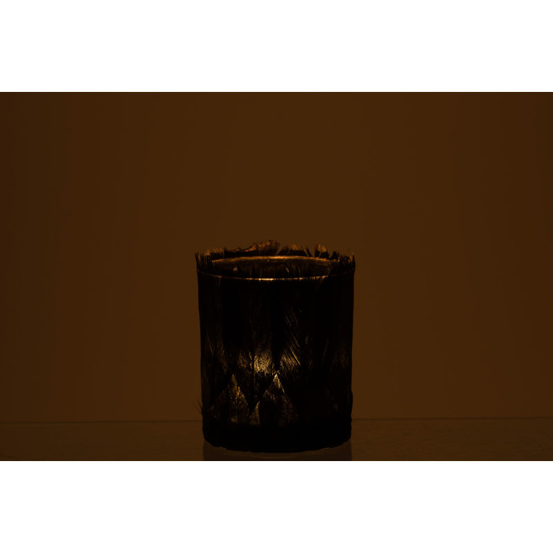 Glass Tabletop Tealight Holder, 10cm H x 7.5cm W x 7.5cm D, Black