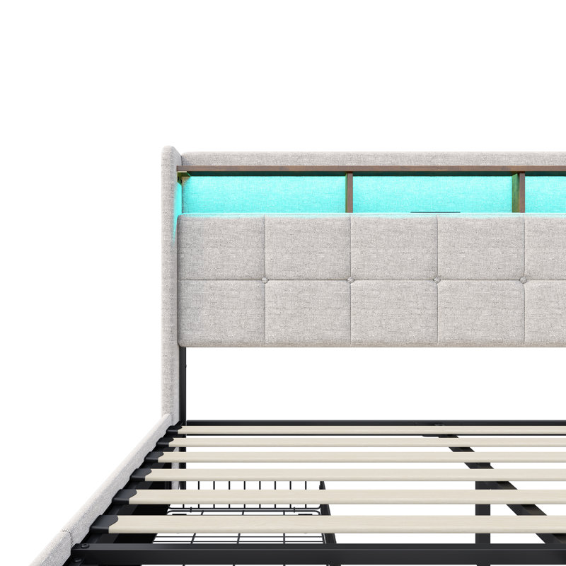 Rishi Upholstered Storage Bed with Drawers, Beige, European Kingsize (160 x 200 cm)