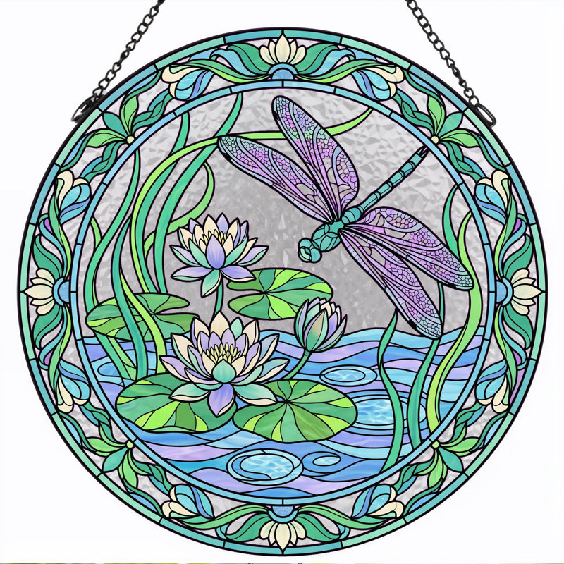 Vitrail Dragonfly Lotus, H 7,8 po