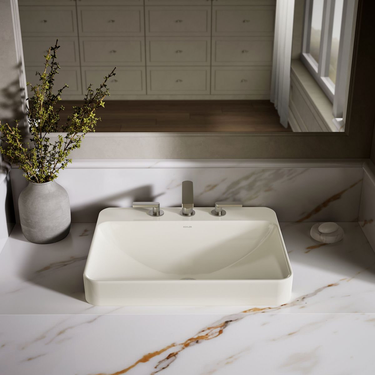 Vox Rectangular Vessel Sink, Biscuit, 3