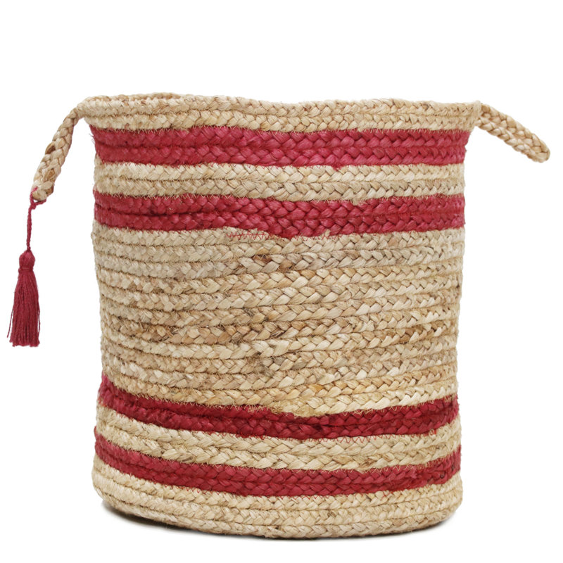 Rosecliff Handmade Jute Striped Relaxed Storage Basket, Red, 19" H x 19" W x 19" D