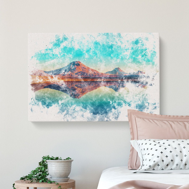 Reflection upon a Lake in Chile Watercolour - Wrapped Canvas, 30cm H x 45cm W x 4cm D