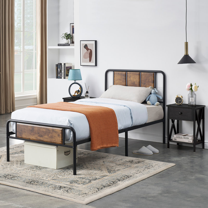 Ensemble de chambre avec lit plateforme 3 pièces Kempst, Noir, Grand