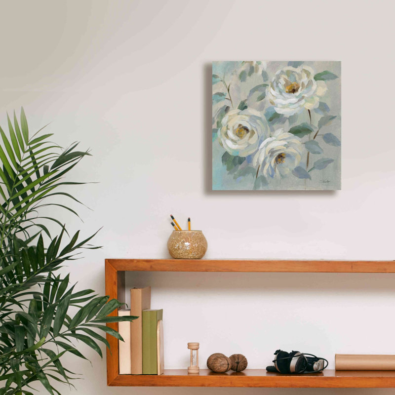 «Blue Gray Floral» par Silvia Vassileva, art mural sur toile, H 12 po x l 12 po x P 0,75 po