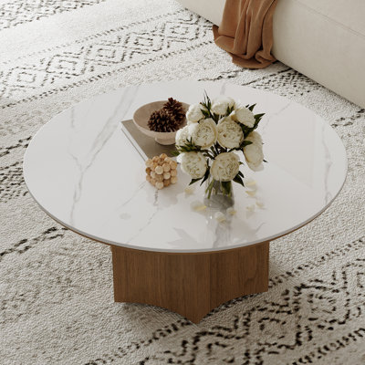 35.4" Faux Marble Round Modern Coffee Table for Living Room