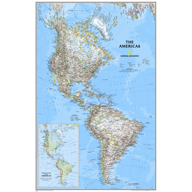 The Americas Classic Wall Map, Poster (24" x 36")- Laminated