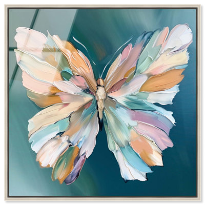 «Dreamscape», art mural papillon encadré en verre ultrabrillant par Art Remedy, cadre argenté, 30 x 30