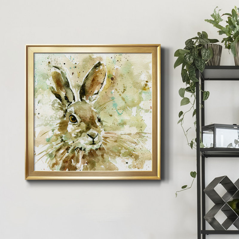 Hare in Spring - Peinture sur toile encadrée, Encadrement doré, H 34,5 po x l 34,5 po x P 1,5 po