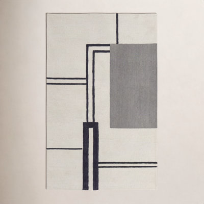 Nobu Ivory Black Hand-Tufted Abstract Rug