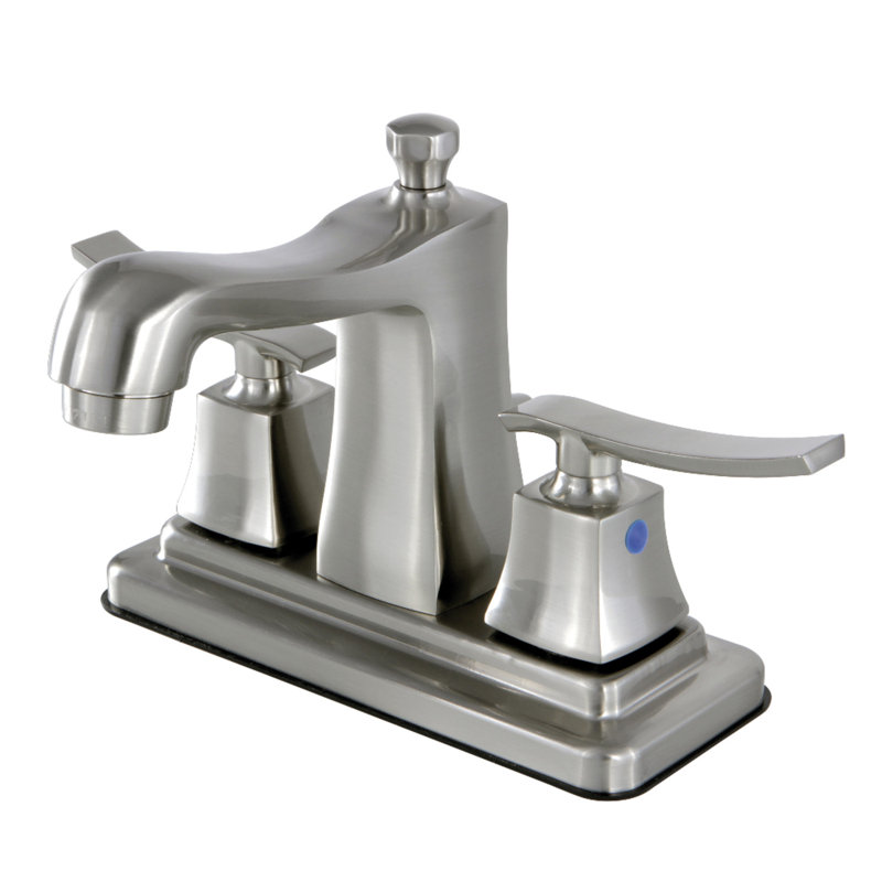 Kingston Brass Queensbury Two-Handle 3-Hole Deck Mount 4" Centerset Bathroom Faucet with Plastic Pop-Up, Brushed Nickel