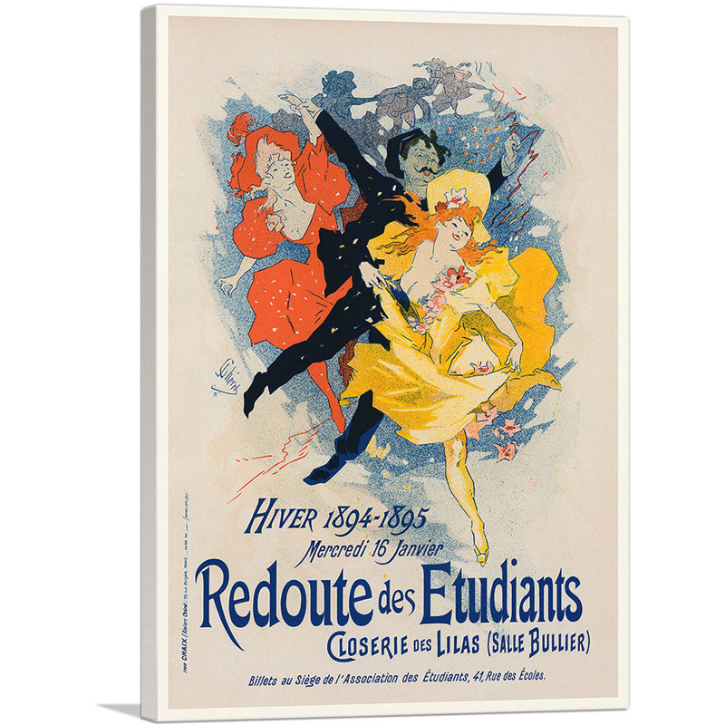 «Redoute des étudiants» par Jules Cheret - reproduction d'art sur toile tendue, H 26 po x l 18 po x P 0,75 po
