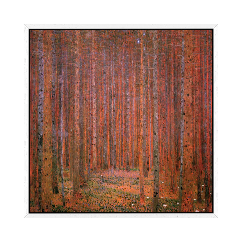 Fir Forest I by Gustav Klimt - Painting on Canvas, 45.72 cm H x 45.72 cm W, White Framed