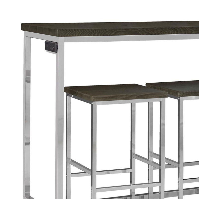 Ensemble de tables de comptoir 4 pièces en chêne foncé et chrome